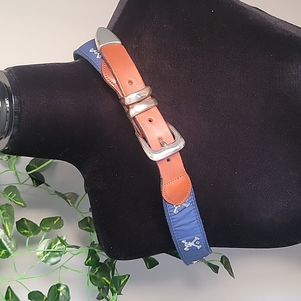 Fabric Belt With Leather Trim And Polo Details